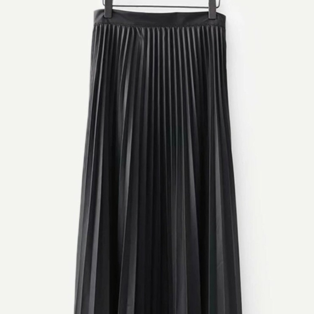 PU pleated midi skirt